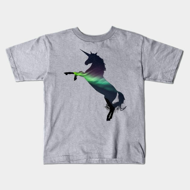 Aurora Borealis unicorn Silhouette Kids T-Shirt by LukjanovArt